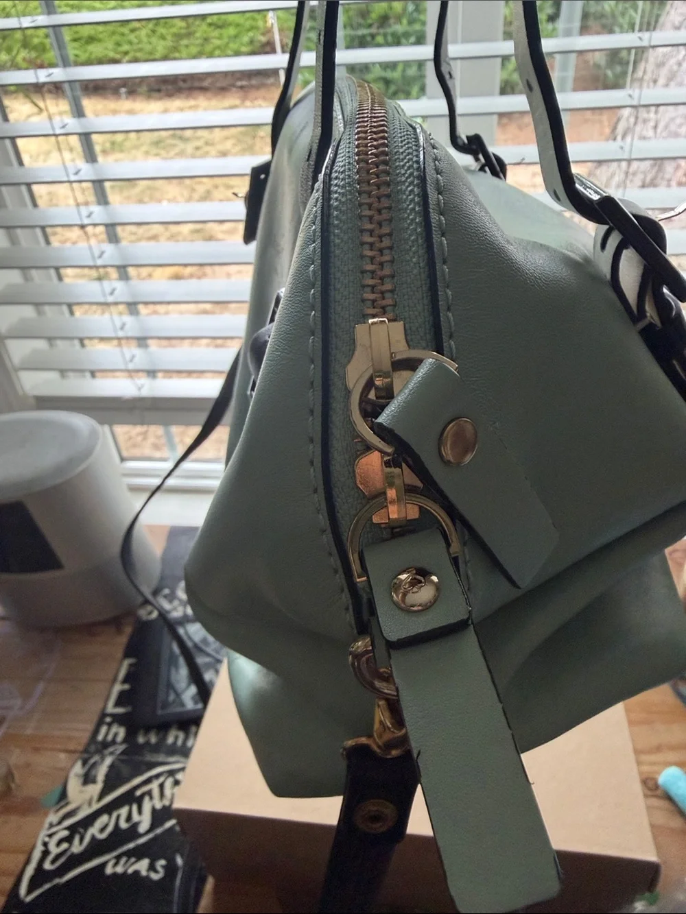 kate spade Mint Green Leather Satchel with Black Straps